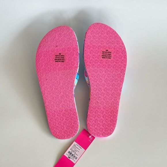Lilly Pulitzer Pool Slippers Pink Sea Glass Aqua Rainforest Retreat S/M Size 7-8 - Picture 7 of 8